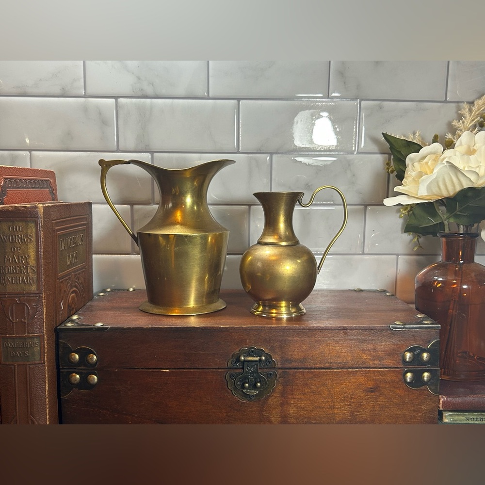 Brass Set of 2 Mini Jugs for Decor